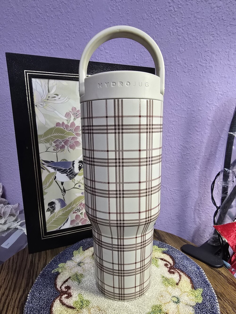 HydroJug Blair Cream and Brown Plaid Insulated Tumbler